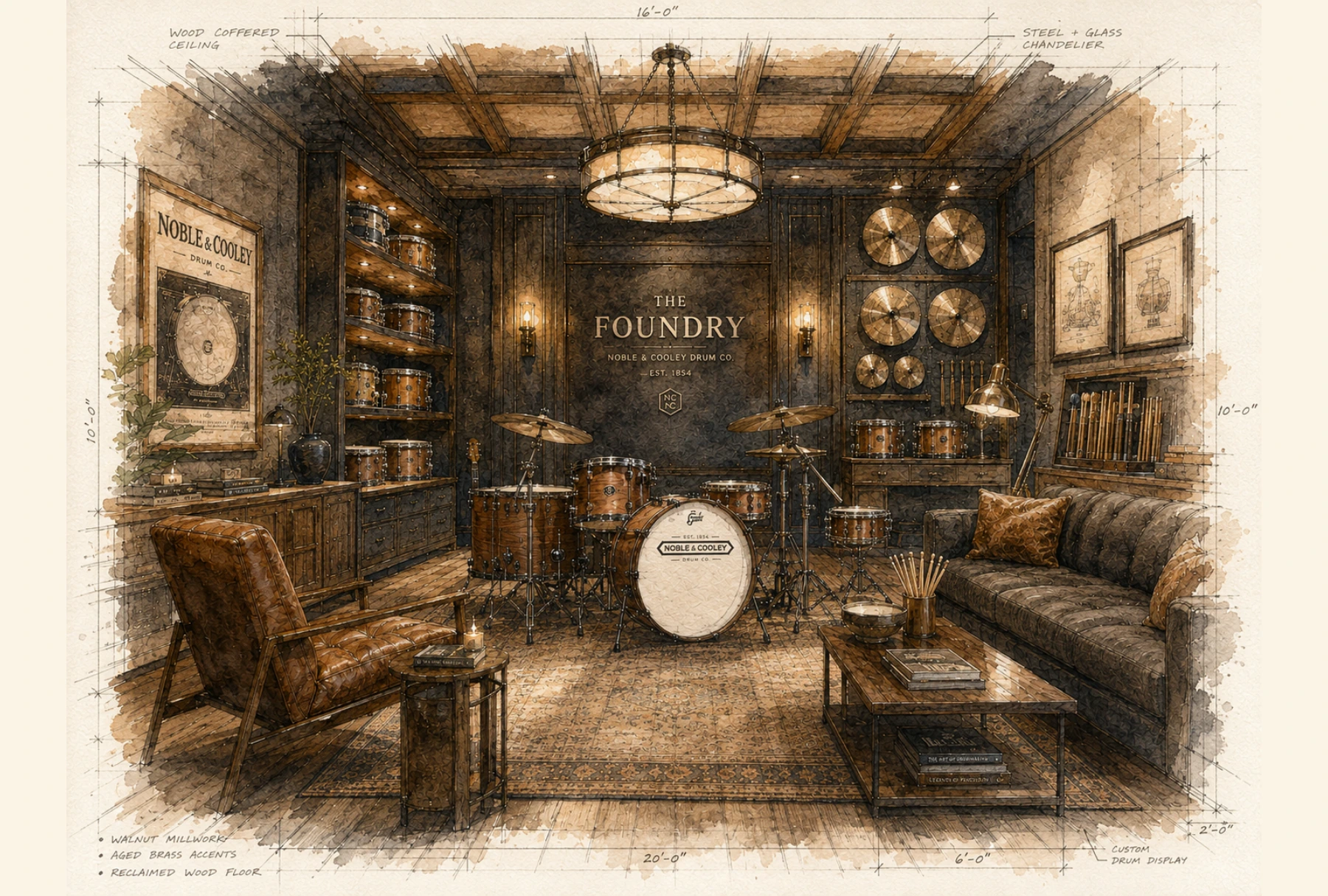 The Foundry watercolor-style interior view